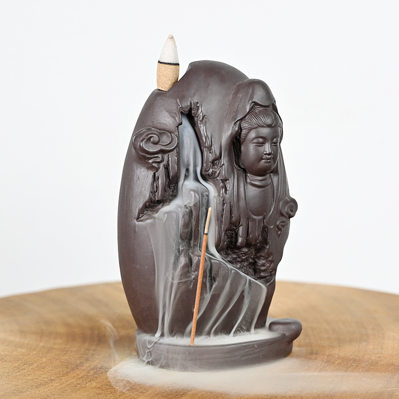 Queimador de incenso de refluxo de cerâmica Suportes de cone de incenso cascata de cerâmica Guanyin
