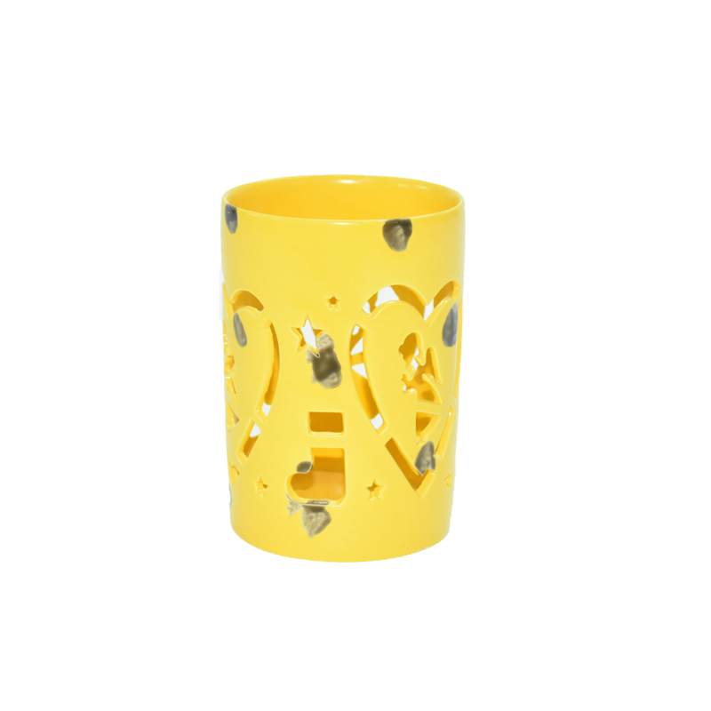 Lanternas de velas de cerâmica com coração de Natal esmaltado amarelo esmaltado