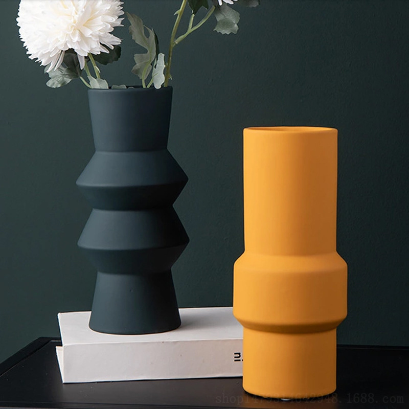 Decoração de desktop de vaso de cerâmica branca para vaso de flor de decoração para casa