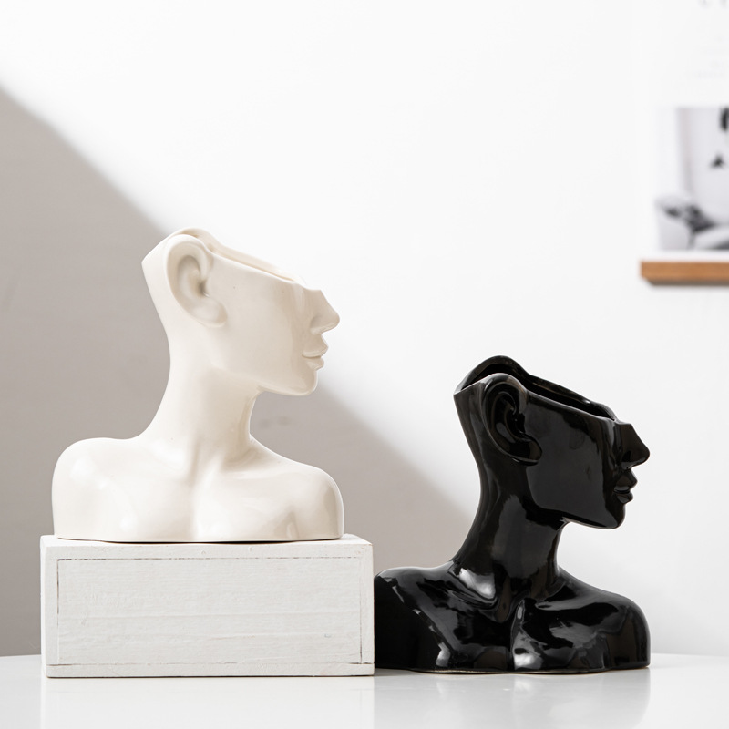 Vaso de cerâmica nórdico moderno, vaso abstrato de cabeça humana, vaso de flores, porcelana criativa, busto para decoração de casa