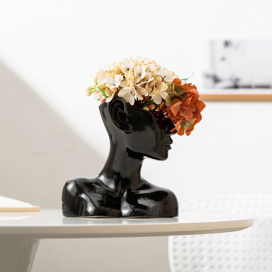 Vaso de cerâmica nórdico moderno, vaso abstrato de cabeça humana, vaso de flores, porcelana criativa, busto para decoração de casa