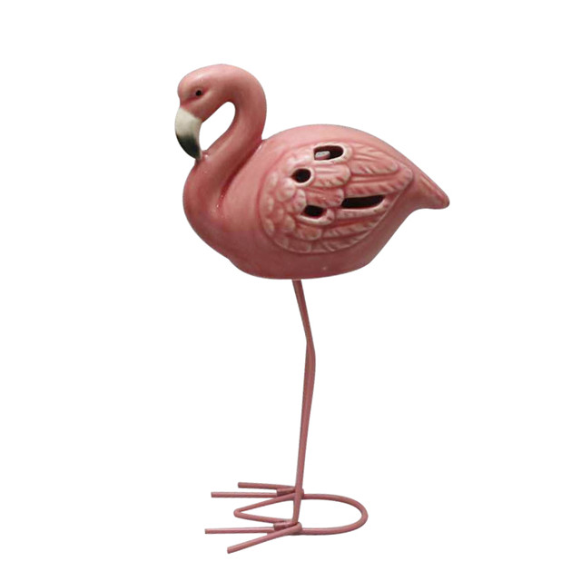 Decoração de lâmpada LED rosa flamingo pé alto cerâmica