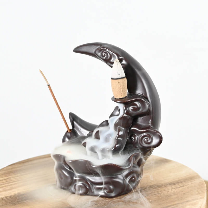 Queimador de incenso em cachoeira de cerâmica de cerâmica marrom