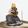 Cerâmico Ganesha Jogar estilo de flauta senta-se no elefante cachoeira backflow incenso cone cerâmico backflow incenso queimador