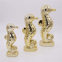 Móveis para o mar Oceano Oceano Galvanizado Ouro Cavalo-marinho Estatueta em cerâmica-marinho, Acabamento cromado polido, Ouro