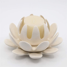 Suporte de vela de lótus de cerâmica branca Suporte de vela de flor de cerâmica