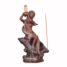 Estátua de beleza sentado na concha mulher deusa queimador de incenso de cerâmica