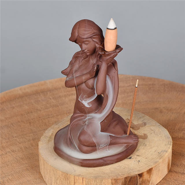 Mão segurando refluxo estátuas deusa de cone de incenso queimador de incenso de refluxo de cerâmica