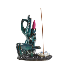 cor azul Com ambas as mãos de Buda Estilo Flor Backflow incensário de cerâmica Backflow Queimador de incenso