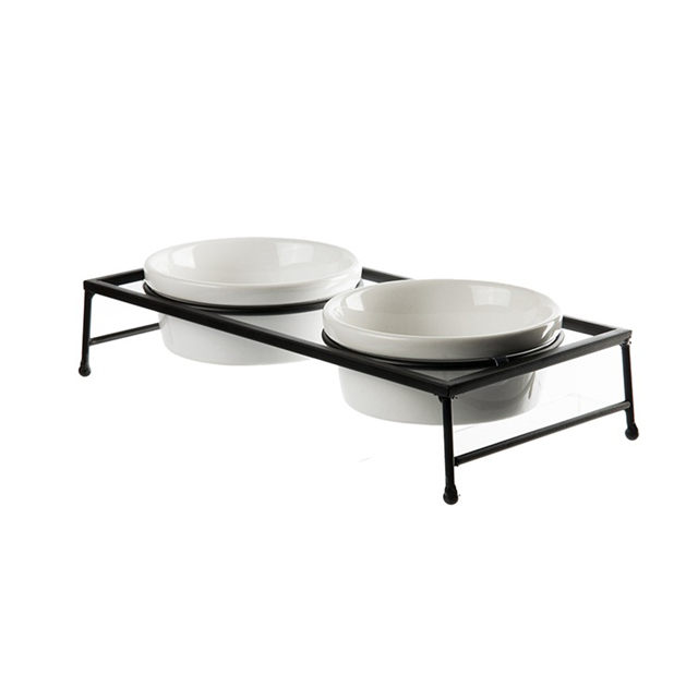 Tigela para cães de estimação Tigela para gatos Mesa de jantar com estrutura de ferro Tigela dupla Tigela de cerâmica para cães Tigela para alimentos Tigela para alimentos para gatos