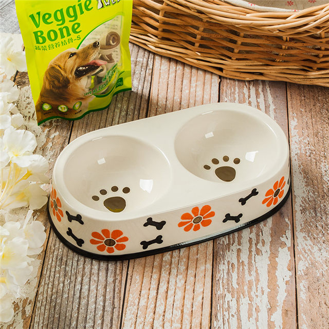 Black Circle Edge Bowl Bottom Printing Dog Footon Dog Circular Footon Ceramic Double Bowl Integração Bowl Dog Bowl Ceramic Feeder