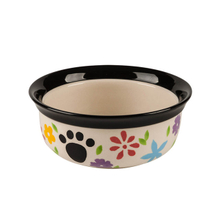 Black Circle Edge Bowl Bottom Printing Dog Footon Dog Circular Footon Bowl de cerâmica para cães Ceramic Pet Feeder