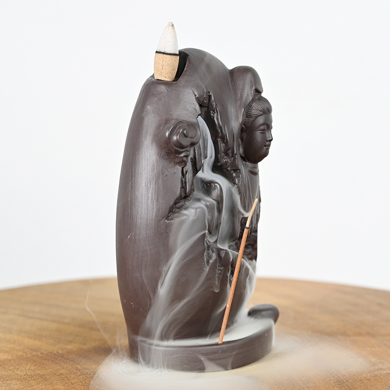 Queimador de incenso de refluxo de cerâmica Suportes de cone de incenso cascata de cerâmica Guanyin