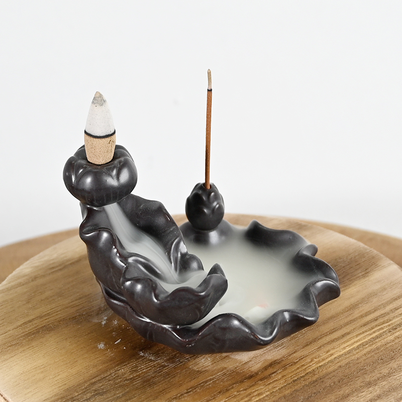Casa de cachoeira de cerâmica Incense queimador de lótus Design Two Goldfish tocando