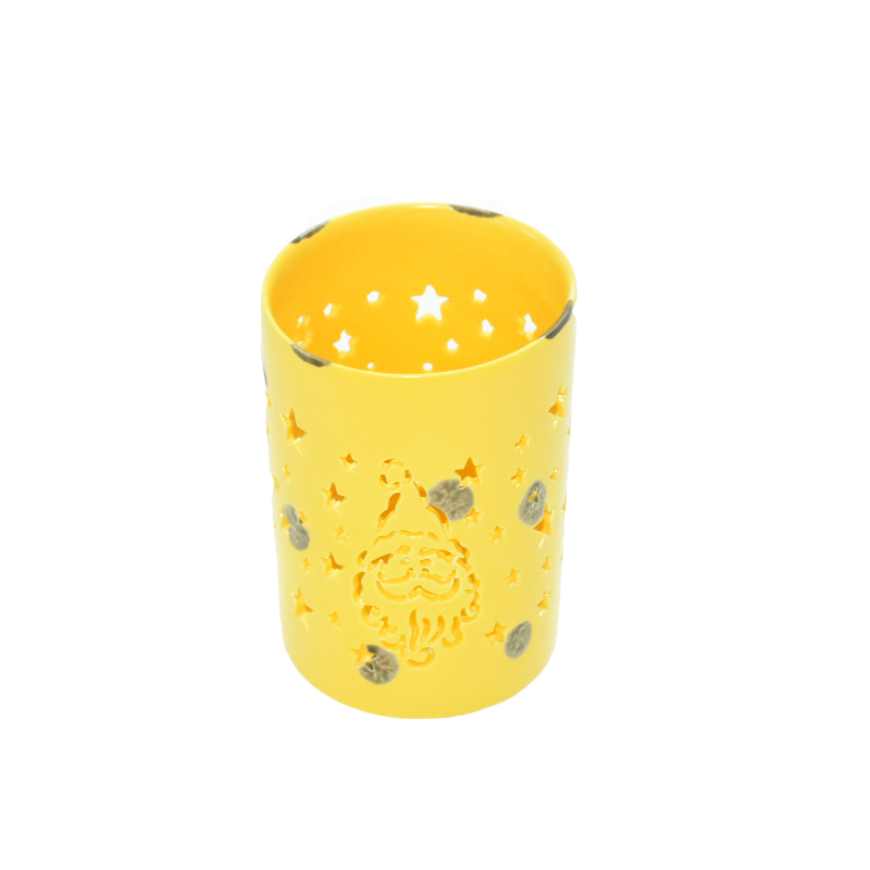 Lanternas de velas de cerâmica com esmalte amarelo de Papai Noel vazado
