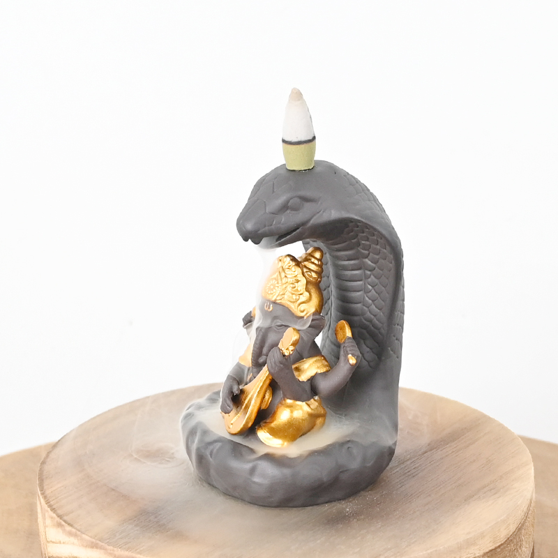 Esculturas de estilo Ganesha e Snake Style Style Ganesha Design Cachoeira cerâmica queimador de incenso de refluxo