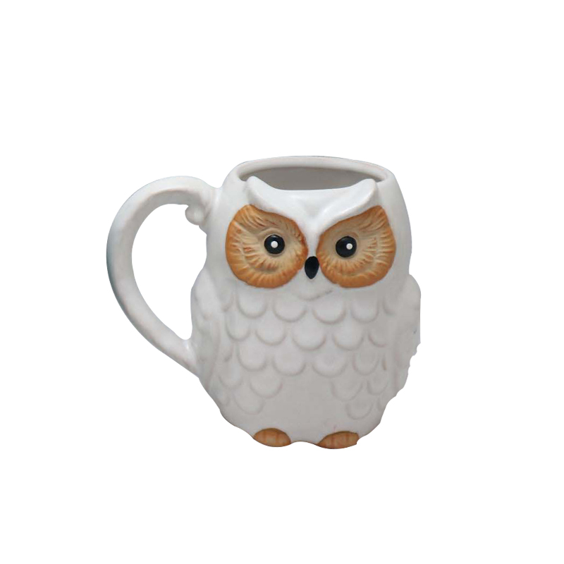 Conjunto de caneca de café de cerâmica coruja 3D fofa, xícaras de chá de animais para presente novidade, conjunto de 3 cores sortidas