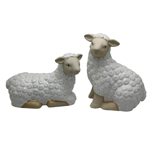 Sentado ovelha estátuas de cerâmica branca fazenda decoração