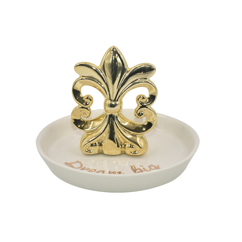 Bandeja de joias de cerâmica com design de farol dourado Porta-anéis