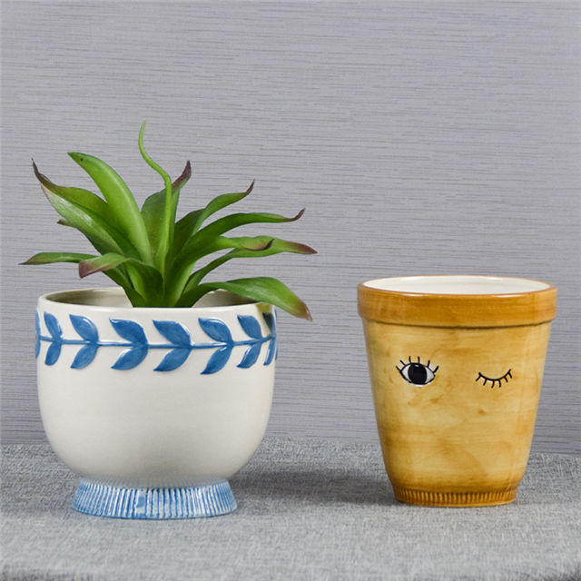 Varanda casa decoração de mesa vaso plantador expressão facial planta cerâmica vaso