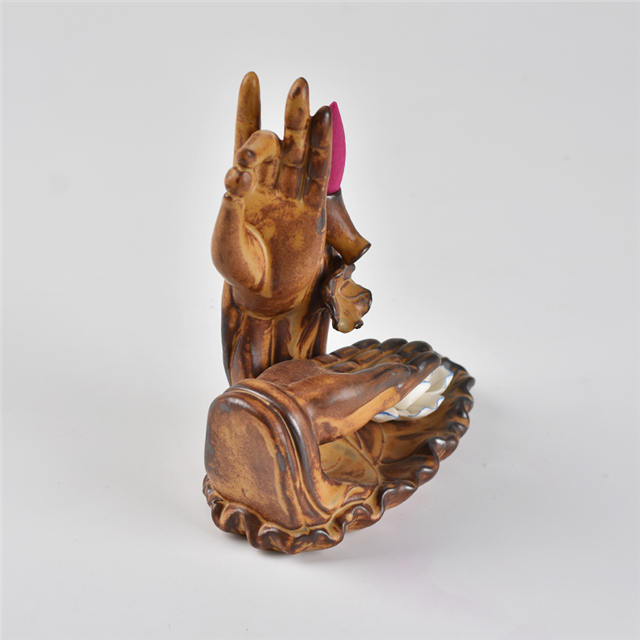 Cor marrom Com as Mãos de Buda Estilo Flor Refluxo Incensário de cerâmica Queimador de incenso de cerâmica