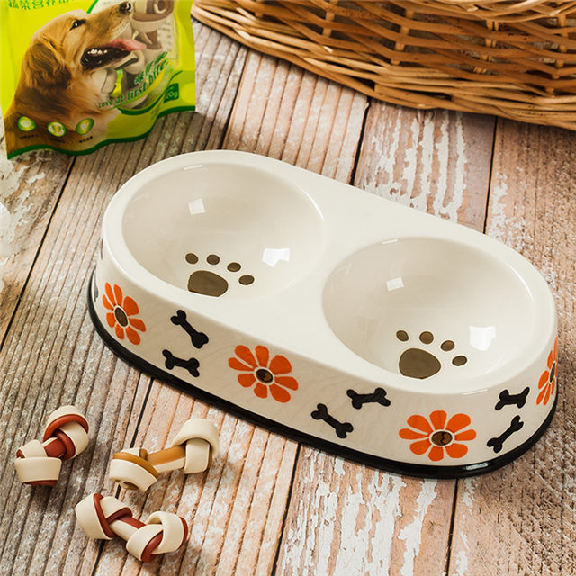 Black Circle Edge Bowl Bottom Printing Dog Footon Dog Circular Footon Ceramic Double Bowl Integração Bowl Dog Bowl Ceramic Feeder