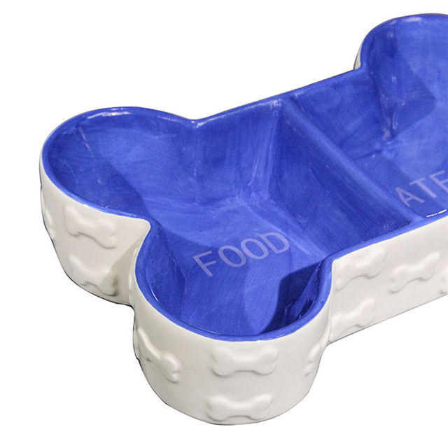 Tigela Inferior Forma de Osso Azul Tigela Dupla Tigela para Cachorro Bacia de Comida de Cerâmica Bacia de Alimentos para Animais de Estimação Bacia de Alimentos Para Animais de Estimação Adorável