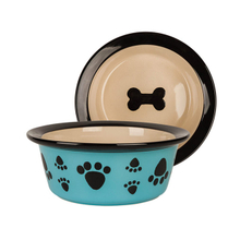 WithDog Footprints Printing Osso circular impresso na tigela Alimento para cães de cerâmica rosa Alimentador de pet de cerâmica rosa Tigela de cerâmica para cães