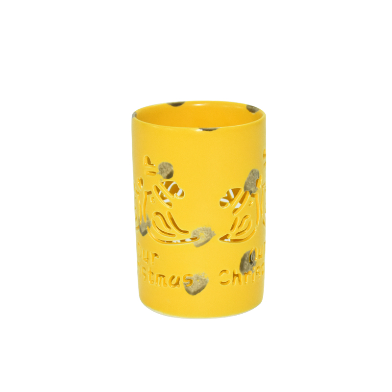 Lanternas de velas de cerâmica esmaltadas de Natal com esmalte amarelo