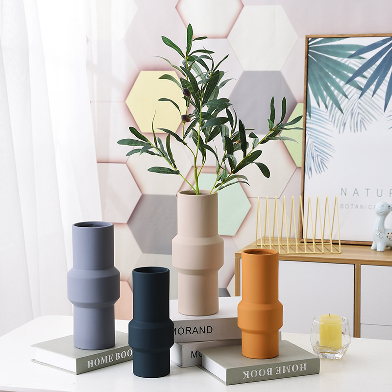 Decoração de desktop de vaso de cerâmica branca para vaso de flor de decoração para casa