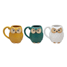 Conjunto de caneca de café de cerâmica coruja 3D fofa, xícaras de chá de animais para presente novidade, conjunto de 3 cores sortidas
