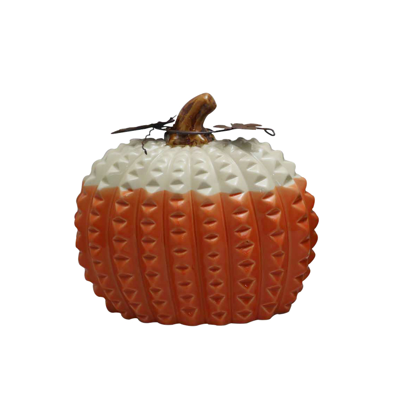 Decoração de abóbora de cerâmica personalizada OEM ODM conjunto de estatuetas de porcelana com textura de diamante para decoração de casa de Halloween de ação de graças