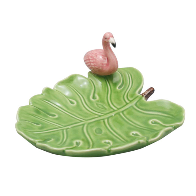 Folhas de coco em cerâmica com placa Flamingo Rosa