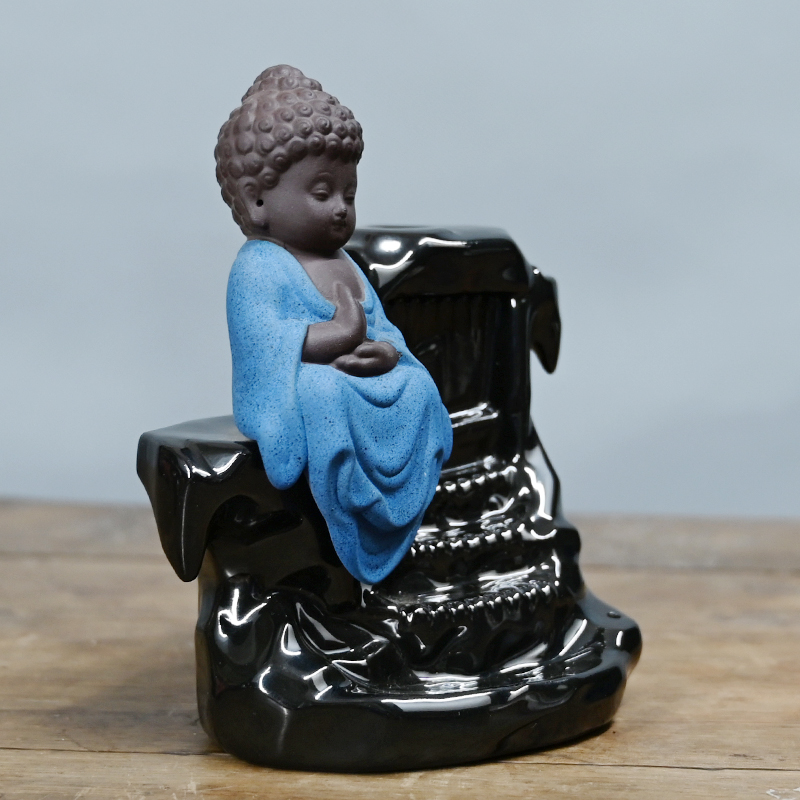 Buddha Monk Ash Catcher Tower Incenso Cone Backflow Stick Holder Produção profissional Green Buddha Ceramic Backflow Incense Burner
