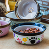 Black Circle Edge Bowl Bottom Printing Dog Footon Dog Circular Footon Bowl de cerâmica para cães Ceramic Pet Feeder