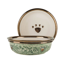 Pegadas de cachorro de impressão de fundo de tigela de borda redonda de ouro Tigela de cerâmica para cães Tigela de cerâmica para animais de estimação