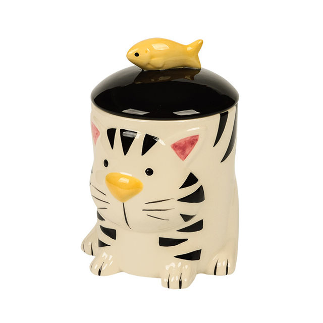 3D Cat Style Ceramic Pet Food Tank Tanque de armazenamento de comida de gato Jar Food Food Jar