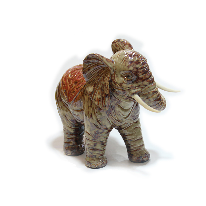 Elefante de cerâmica puxa bebê elefante de cerâmica grande estátua de elefante ornamento de cerâmica animal