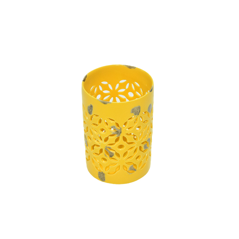 Lanternas de velas de cerâmica esmaltadas de Natal com esmalte amarelo