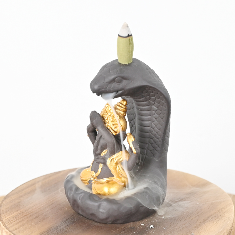 Esculturas de estilo Ganesha e Snake Style Style Ganesha Design Cachoeira cerâmica queimador de incenso de refluxo