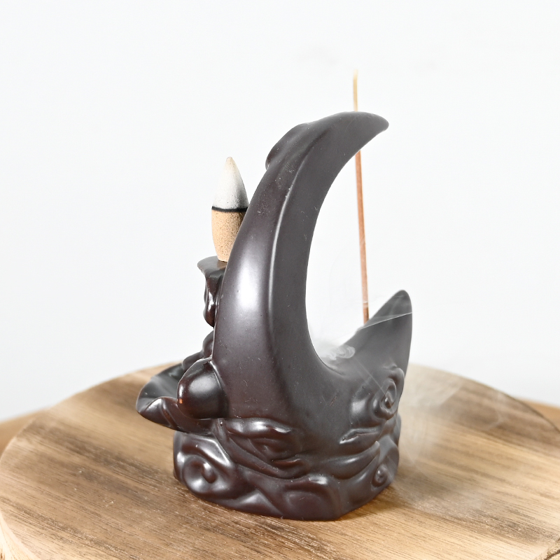 Brown Moon estátua estilo design cones de incenso em cerâmica queimador de incenso de refluxo