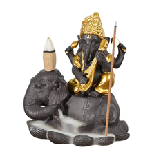 Cerâmica Ganesha senta-se no elefante cachoeira backflow incense cone backflow backflow incenso