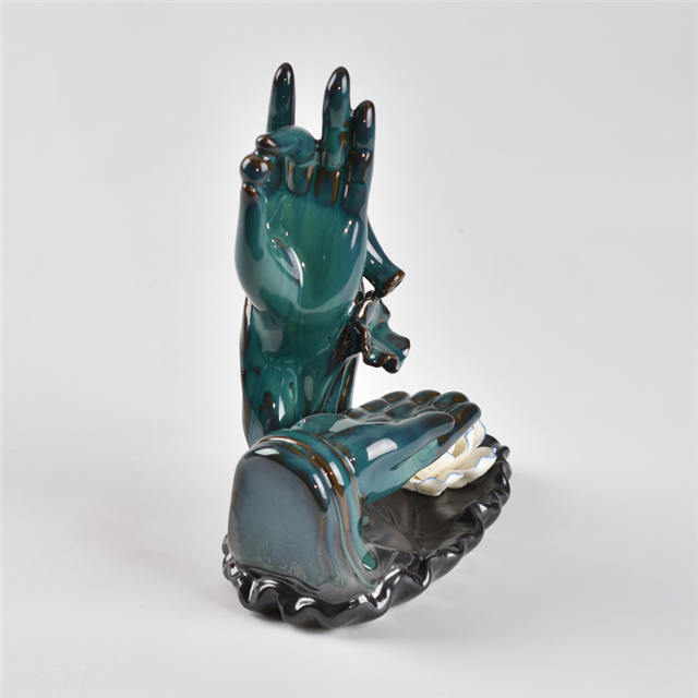 cor azul Com ambas as mãos de Buda Estilo Flor Backflow incensário de cerâmica Backflow Queimador de incenso