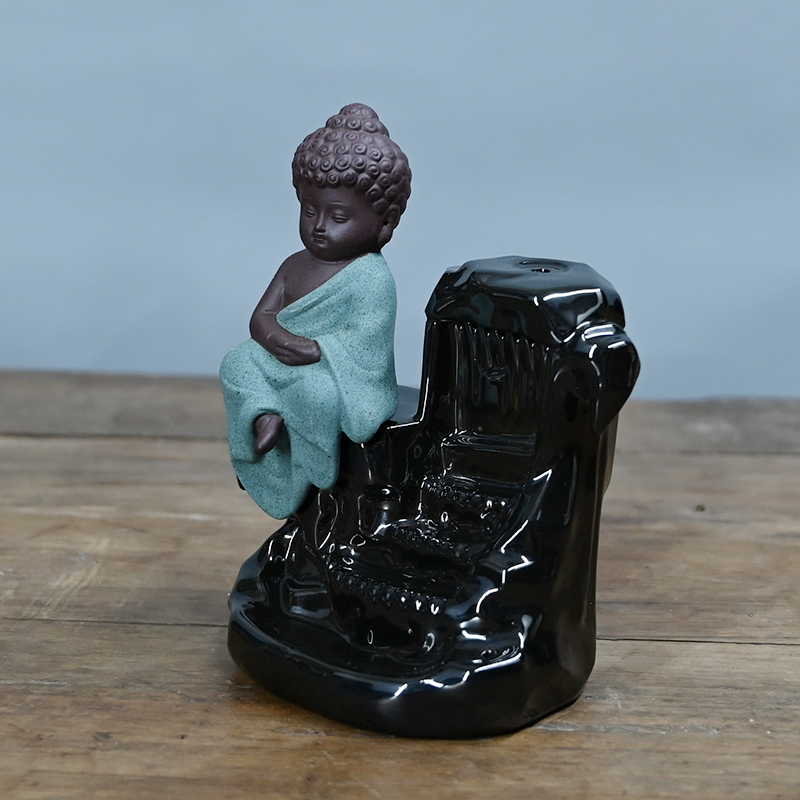 Cerâmico Verde Little Buddha Cachoeira Backflow Incense Burner