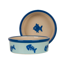 Rodada borda tigela impressão inferior Fishbone imagem cerâmica cão tigela cerâmica alimentador de animais de estimação