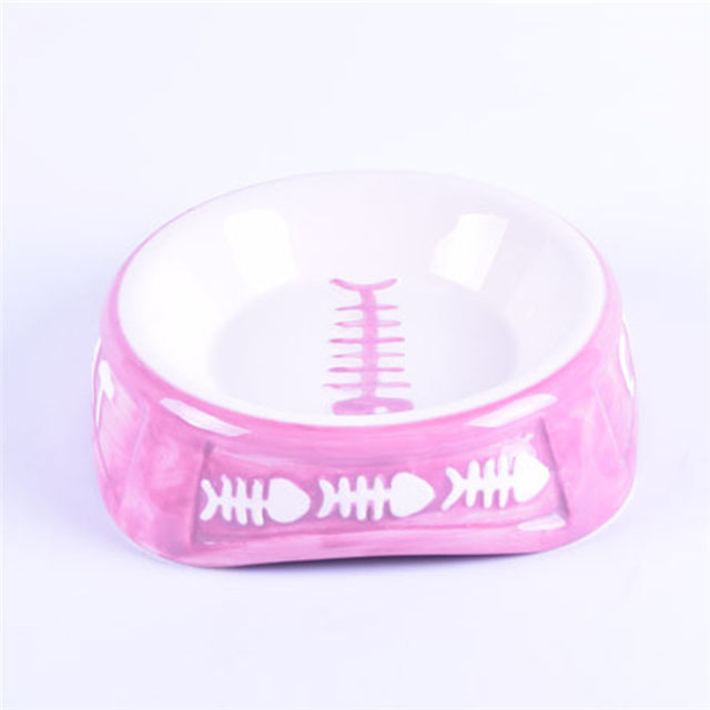 rosa Cerâmica Alimentador de Animais de Estimação Imprimir padrões de osso de peixe Tigela de cachorro de cerâmica e tigela de gato