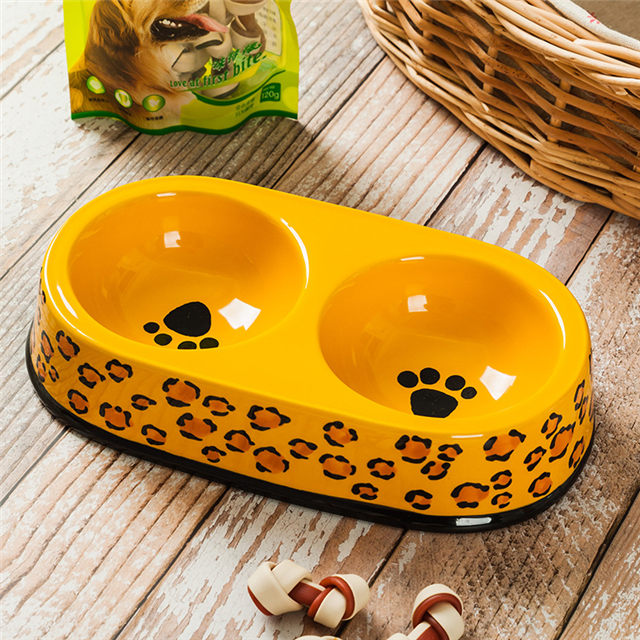 Black Circle Edge Bowl Bottom Printing Dog Footon Dog Circular Footon Yellow Ceramic Double Bowl Integração Bowl Dog Bowl Ceramic Feeder