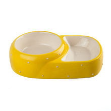 Tigger Max Exclusive Use Double Bowl Alto e baixo estilo amarelo alimentador de cerâmica para animais de estimação Tigela de cerâmica para gatos
