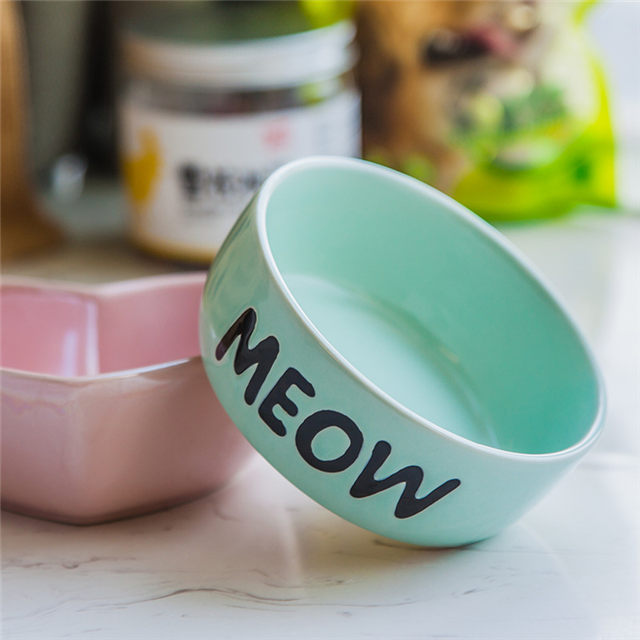 com impressão de pegadas de cachorro Circular impresso verde Cerâmica para cães Alimento azul e orangecerâmico para animais de estimação Alimentador verde para cães Tigela de cerâmica para cães