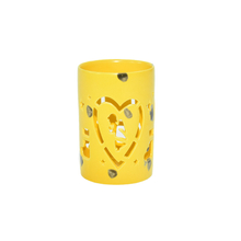 Lanternas de velas de cerâmica com coração de Natal esmaltado amarelo esmaltado